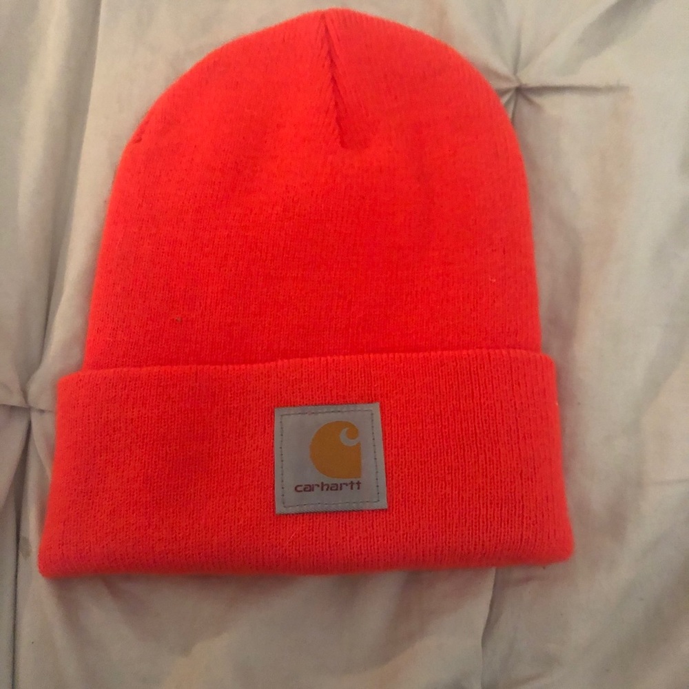 Neon orange carhartt beanie